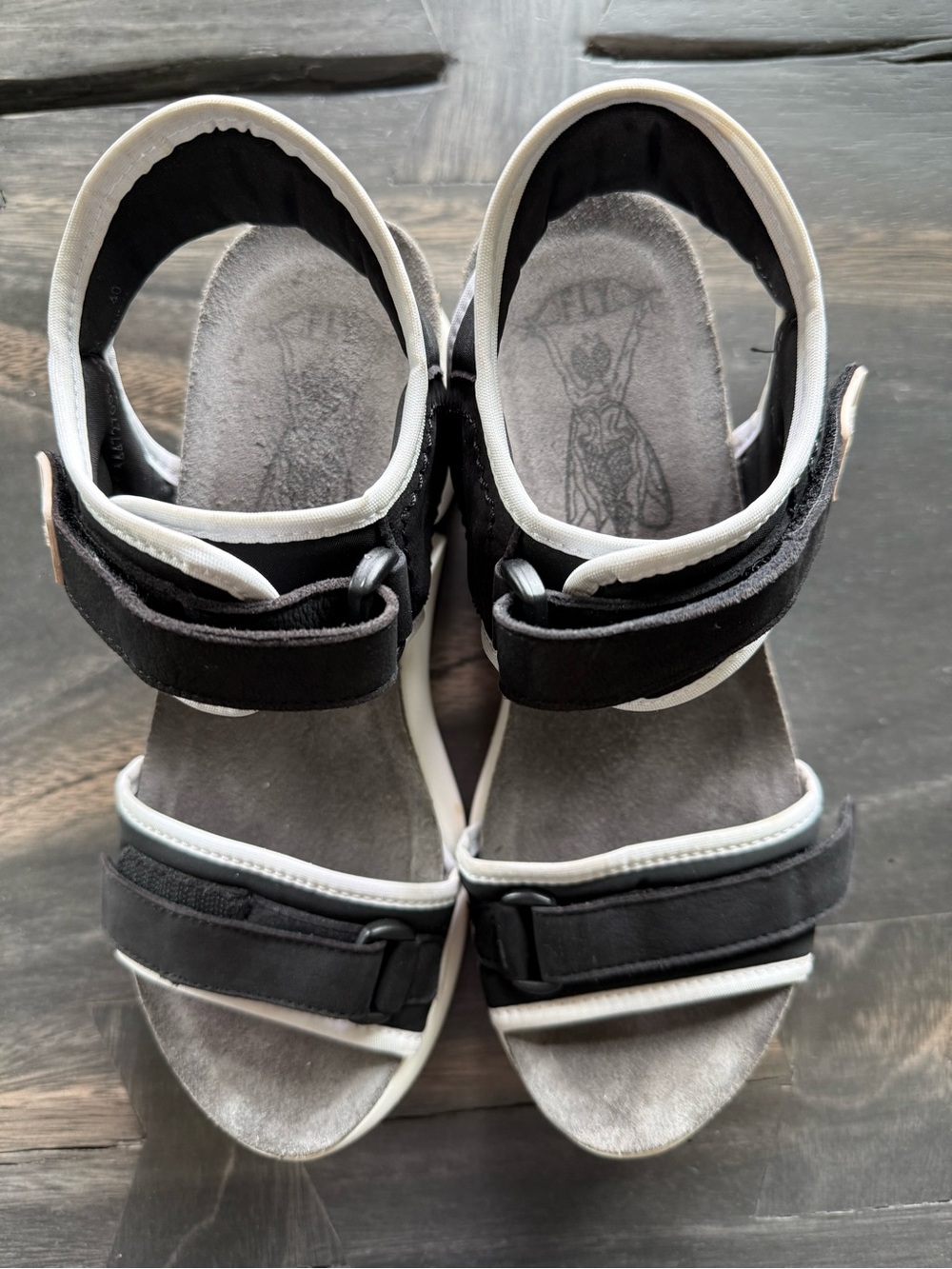 EUC FLYLondon 40 Rare Black/White Rubber Platform Velcro Sandals